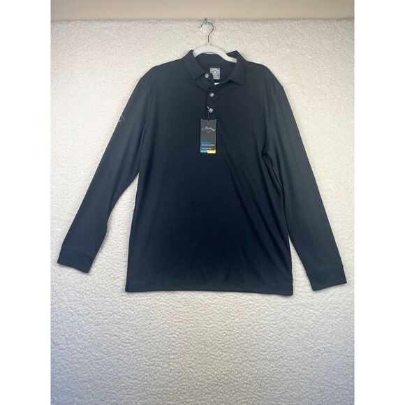 NWT Callaway Opti Dri Long Sleeve Polo Black "Sponsered" Carefree Size Medium - Picture 1 of 9